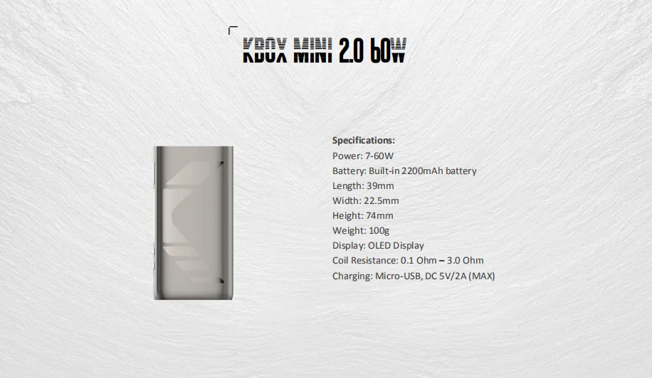 
2019 New Kangertech 60w Subox mini V2 built-in 2200mAh battery with top filling 2.0ml tank 