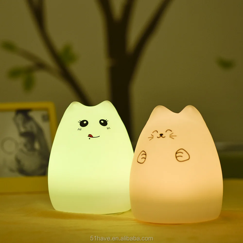 Popular silica gel LED small Shape cat Night Light