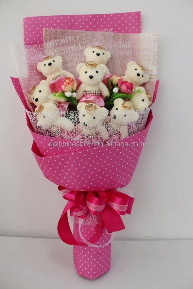 Новый подарок на день матери мягкий плюшевый мишка букет цветов красивый заказ розовый игрушечный День святого