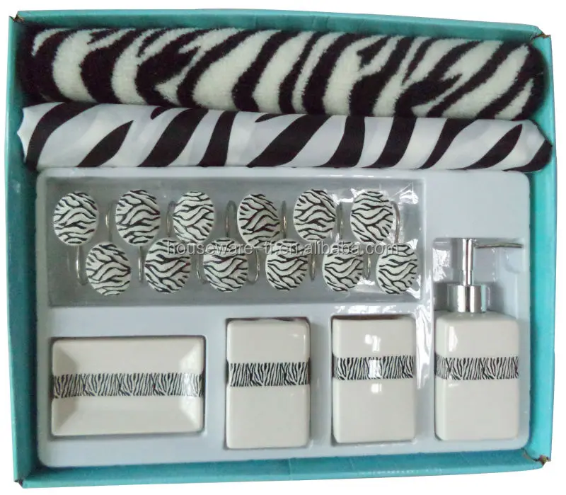 Занавеска для душа в ванную комнату с ковриком и керамическими аксессуарами Набор из 7 шт.