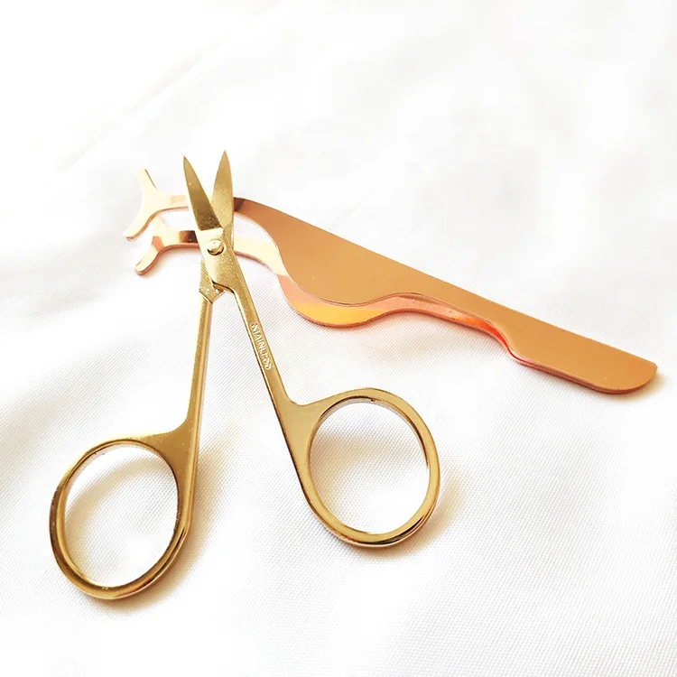Hot sell eyelash applicator gold black rose gold color curlers eyebrow scissors false eyelash tweezer wholesale