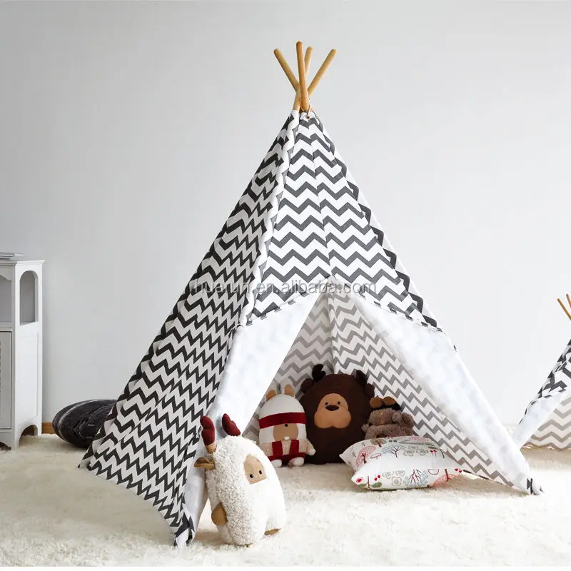 Indoor Teepee Tents  newborn infant Play House chevron canvas teepee tent for Girls and Boys Toddlers Kids Room Xmas Gift