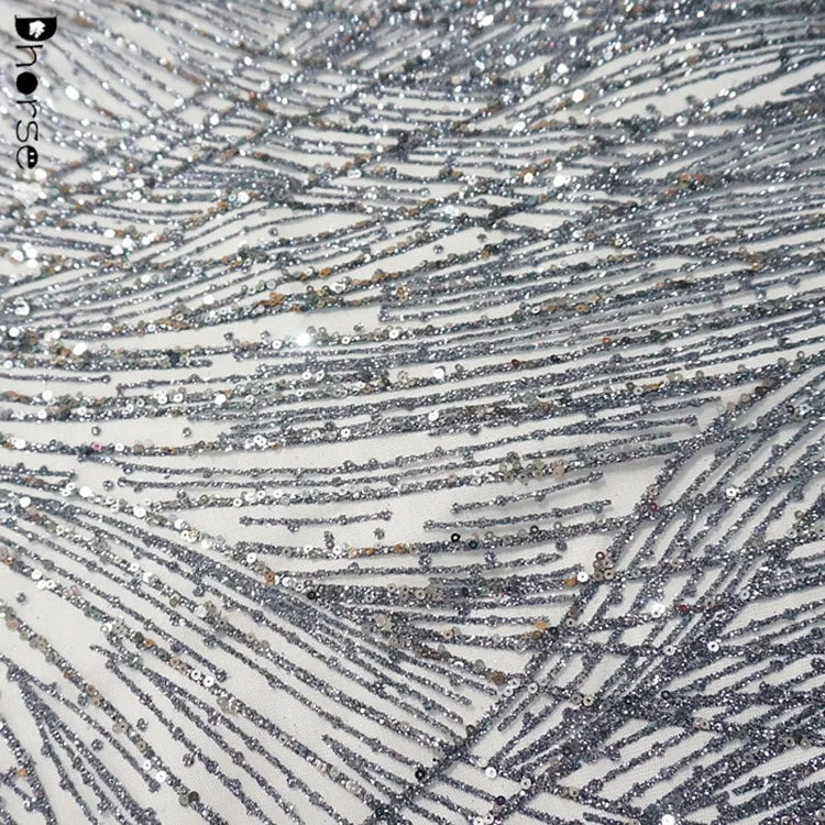 Corrugated Type Stylish And Atmospheric Sequin Glitter Lace Fabric