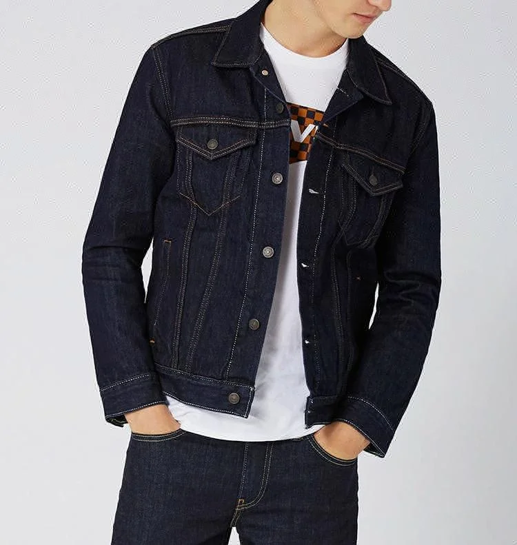 Джинсовая куртка Royal wolf от производителя 2017 мужская темно-синяя джинсовая с эффектом потертости мужские джинсы