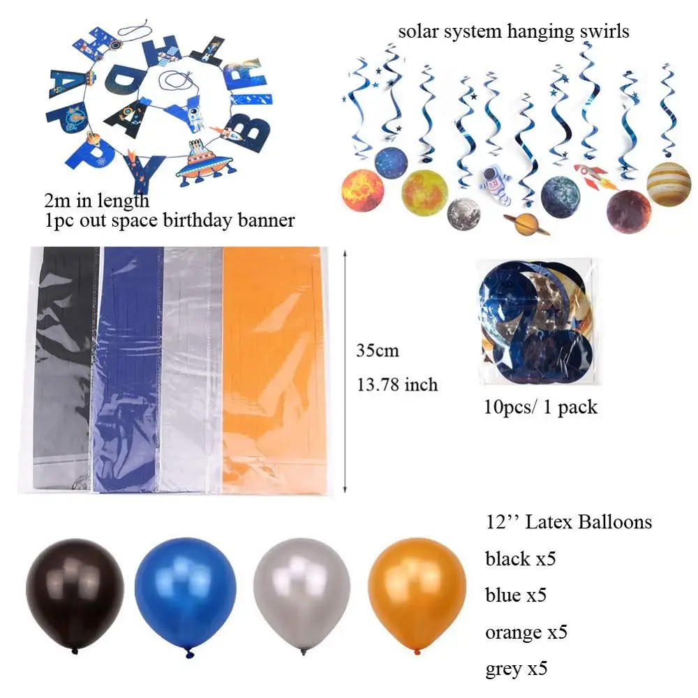 Outer Space Birthday Party Pack Solar System Hanging Decoration Foil Swirls Tassel Garlands Kids Planet Themed Party Supplies