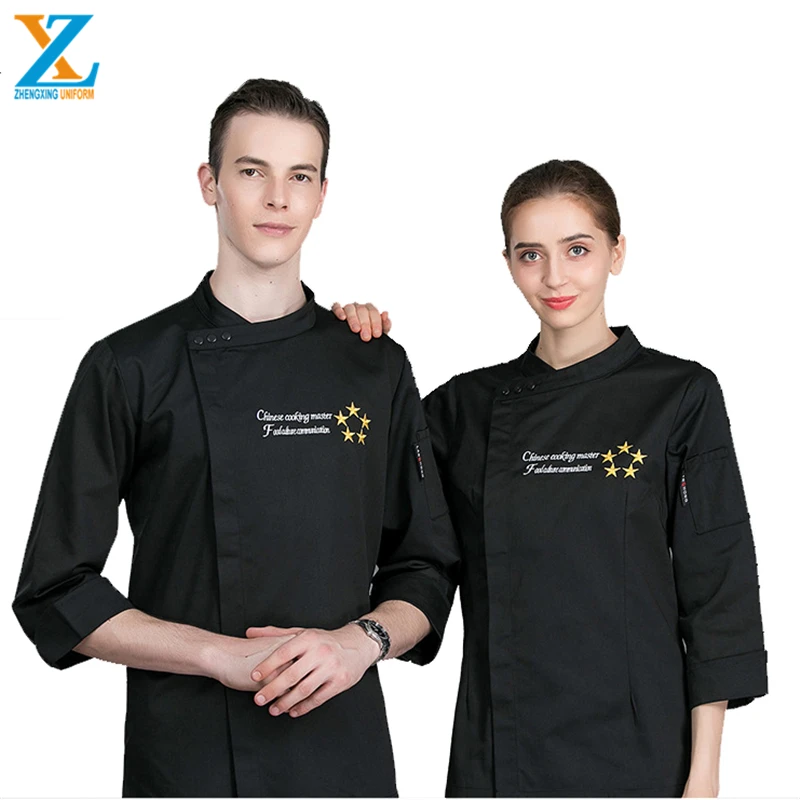 Stand Collar White Long Sleeves Restaurant Coat Kitchen Jacket Cooking Cheap Chef Uniform
