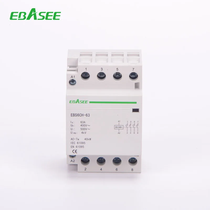 EBASEE Modular din rail 16A 25A 32A 40A 63A 1pole 2pole 3pole 4pole ac modular contactor 2NO 2NC