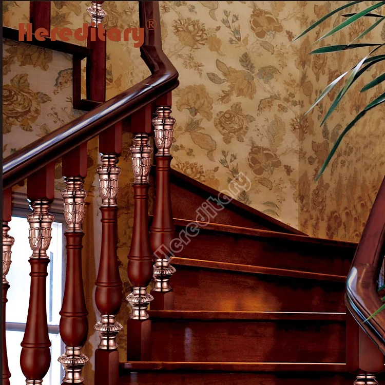 Indoors house aluminum wood pillar stair ladder with handrail railing kits