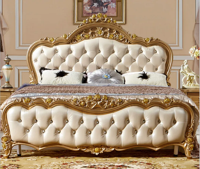 Hot selling golden color antique style wooden bed