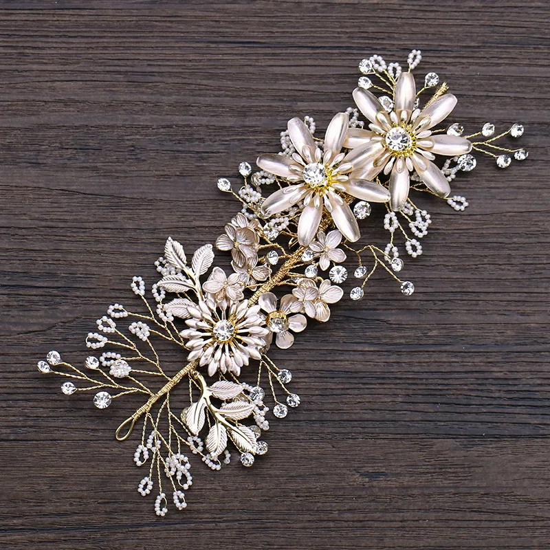 Wedding Bridal Clear Crystal Flower Hair Clip Accessories Gold Beautiful Bridesmaid Head Clip