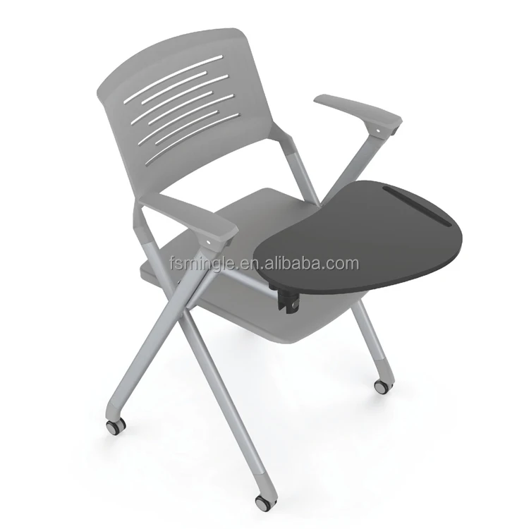 Foldable aluminum frame training chair with foldable writing tablet and armrest