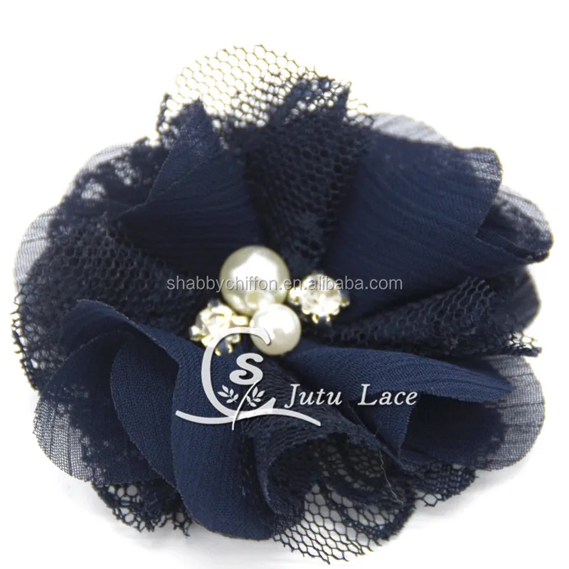 New hair accessories mini craft flower- handmade pearl center chiffon flower-Vintage Chiffon Lace Flower
