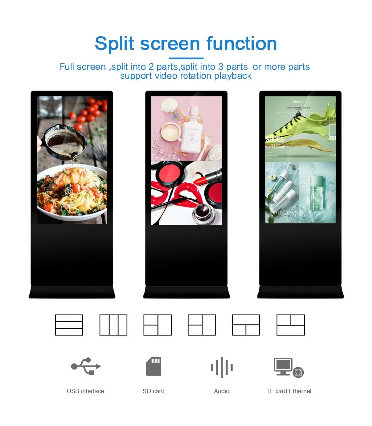 
65 inch cheap touch screen free standing advertising display digital signage totem monitor 