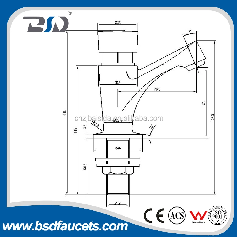 Time Delay Push Button Brass Save Water Auto Stop Basin Faucet