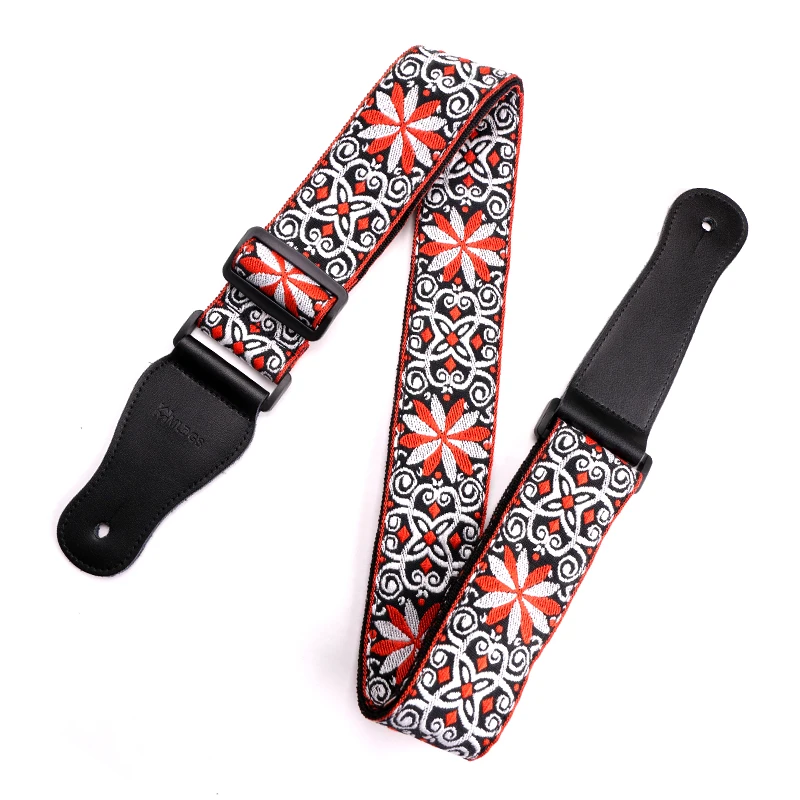 Jacquard Weave Vintage Hootenanny Guitar Strap with Genuine Leather ends for Acoustic Bass Ukelele and Electric Guitar