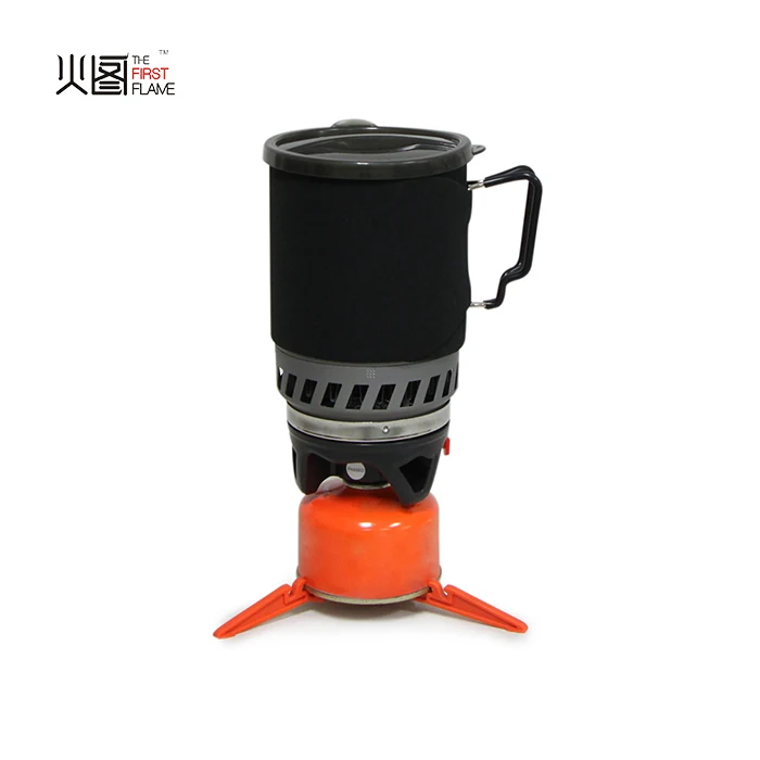 outdoor camping aluminum pot with mini gas stove