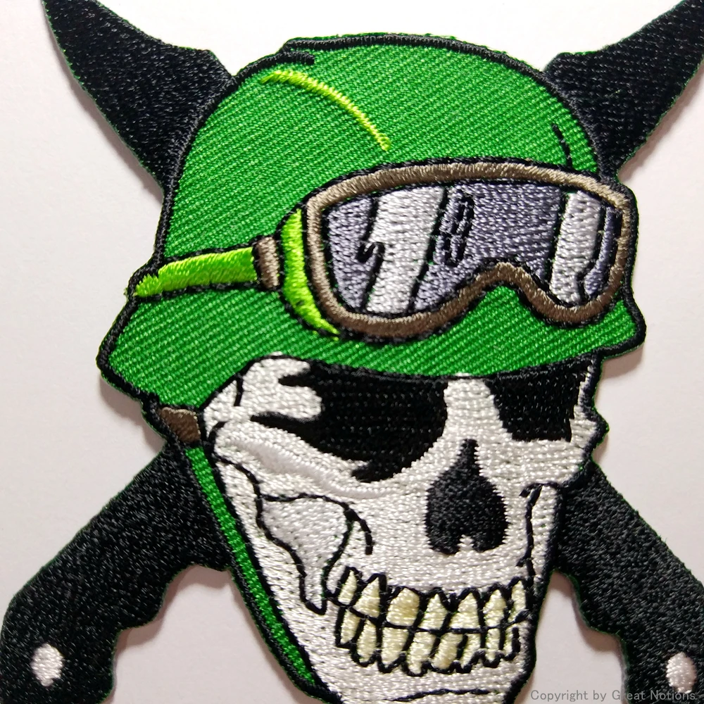 
Custom heat seal embroidered patches embroidery MC skull patch for jacket 