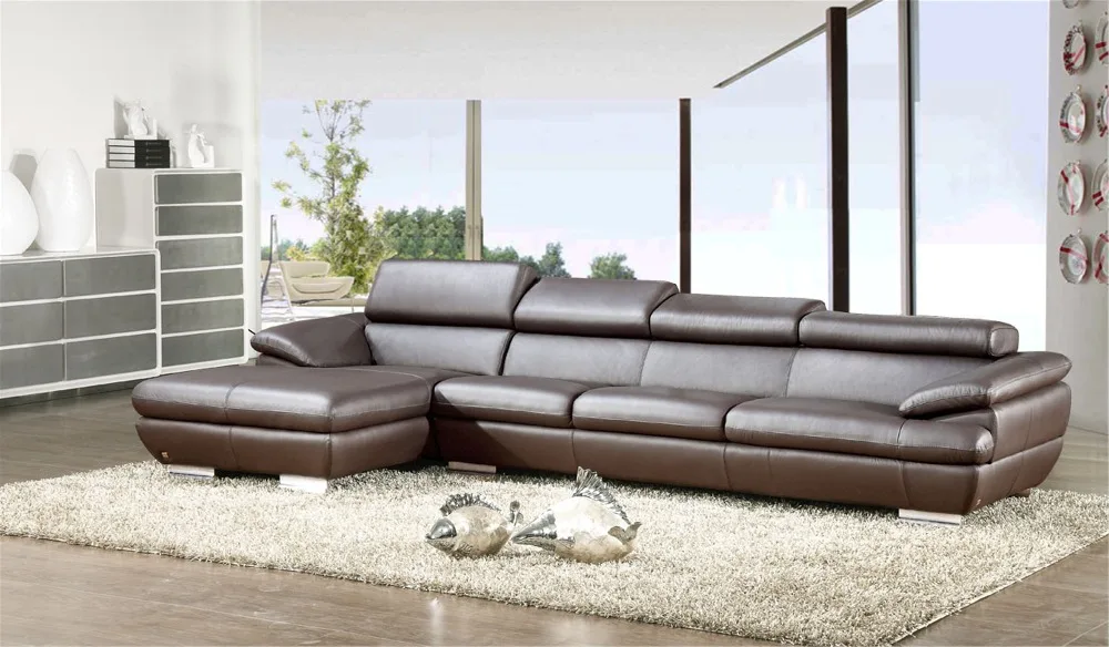 Sectional recliner chair sofa L shaped Adjustable headrest sofa set white leather furniture for villa