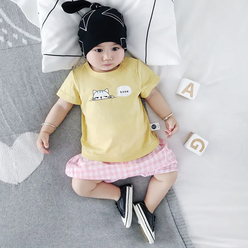 
baby clothing Neonatal clothes Summer-style round collar plain-color casual jacket Baby T-shirt 