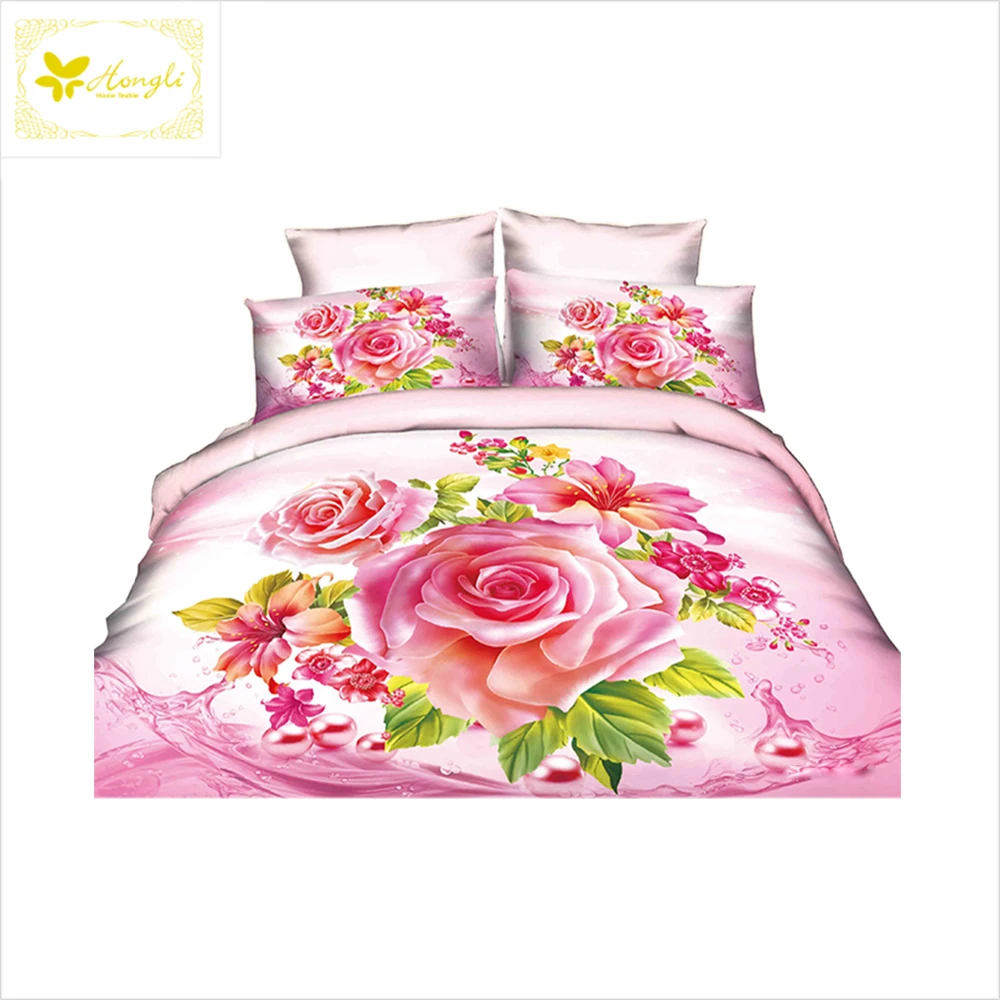 Hongli 100% полиэстер 75gsm микрофибры 3D элегантный цветок печати 4 шт. постельное белье для России