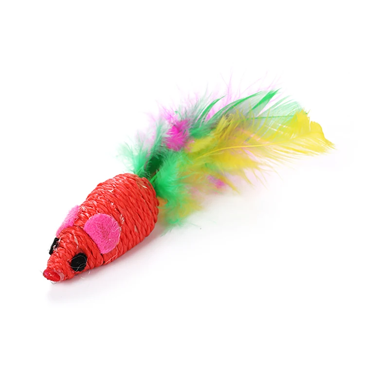 New Cute Small Mouse Wire Wrapping Rat Scratching Cat Toy With Colorful Feather