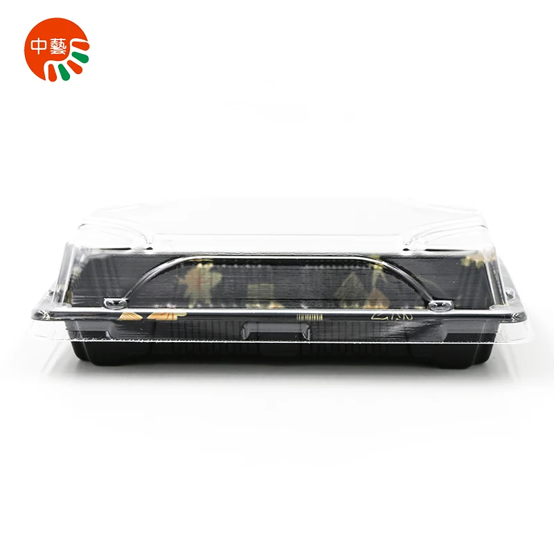 Sushi Box Rectangular Clear Plastic ZY01 Wholesale Disposable Food PS Rectangle Black Base with Clear Lid Sushi or Salad