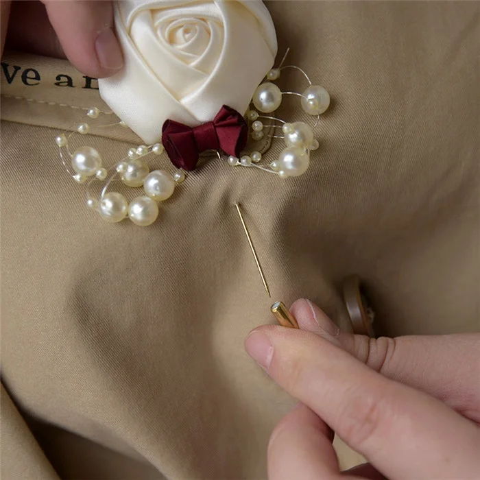 F-1448 Artificial Handmade Wedding Brooch Pin Flower Rose Cloth Art Organza Fabric Male Female Lapel Pin Brooch Pin