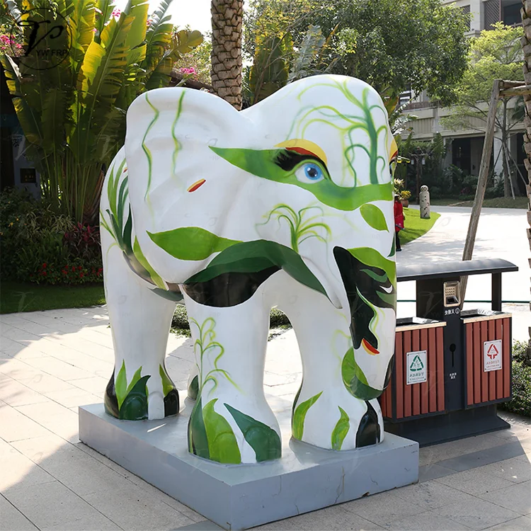 Outdoor large fiberglass colored drawing elephant animal statue resin craft sculpture decorative