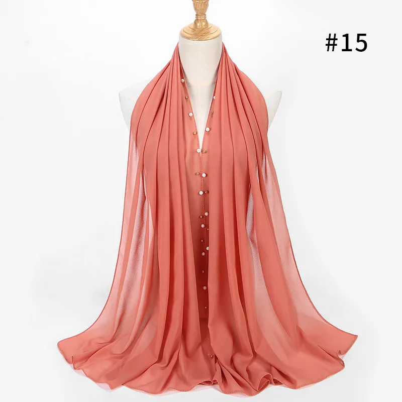 Beautiful Wrap soft long Islam Cloth Pearl Plain Scarf Shawl Muslim Head Scarf Bubble Chiffon Hijabs