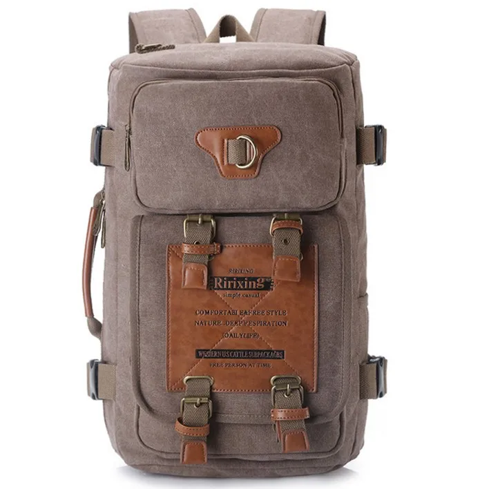 Профессиональный производитель прочный холщовый дорожный рюкзак, рюкзак, ретро двойного назначения сверхпрочный мужской кожаный холщовый рюкзак