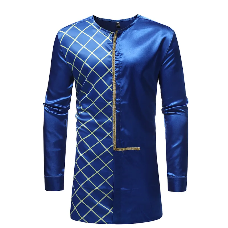 A4170 Wholesale African bazin clothing men big tall blue shirt