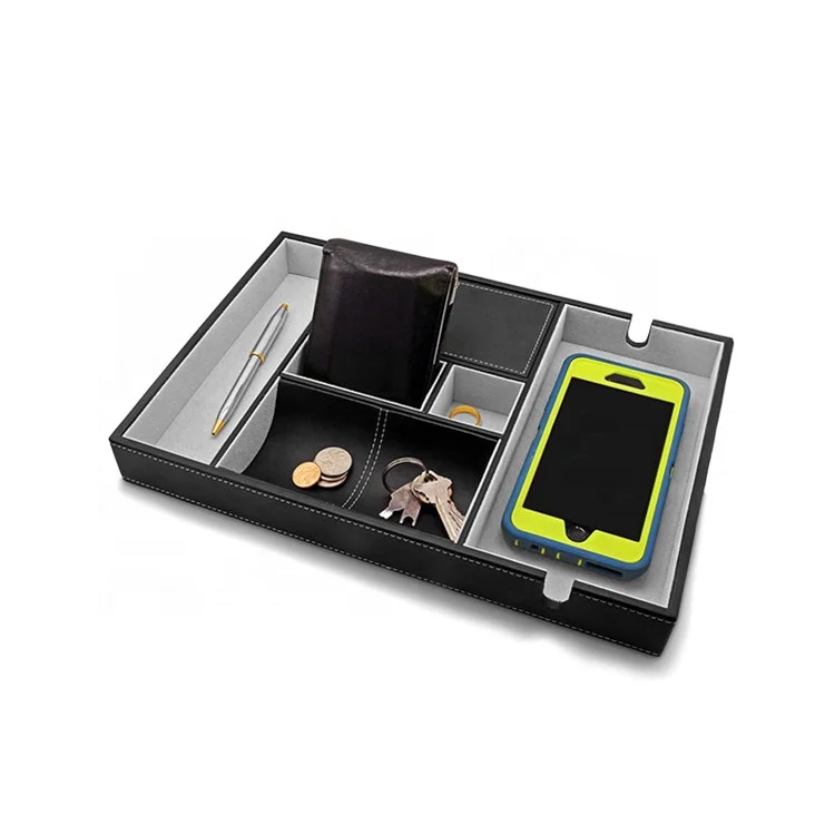 
PU Leather Jewelry Key Phone Wallet Coin Storage Valet Tray 