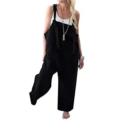 MAGICMK Women Loose Suspender Trousers Wide Leg Overalls Bodysuit Romper Harem Pants Plus Size Jumpsuits