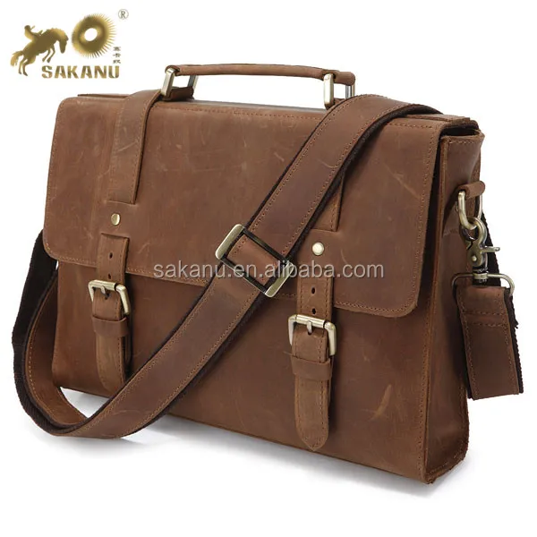 Vintage Men Leather Messenger Laptop Bag business Leather Briefcase Tote Shoulder Bag