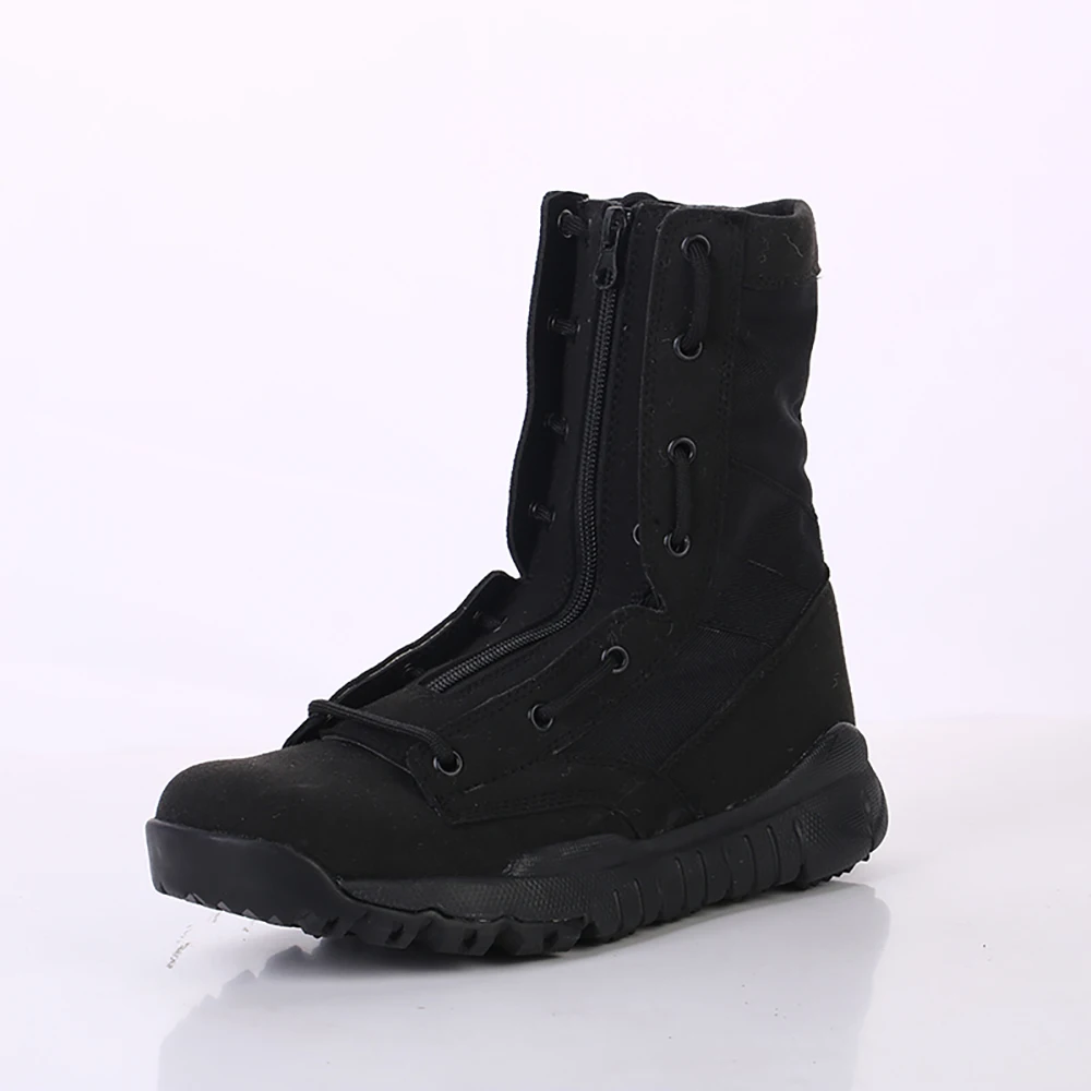 Unisex Black Suede Tactical Boots Military Zipper Horse Shoes Army Combat Boots