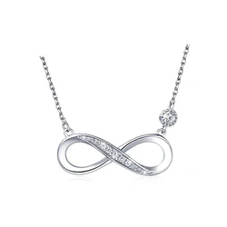 High Quality  simple 925 Sterling Silver Round Zircon Infinity Symbol Necklace for man and women