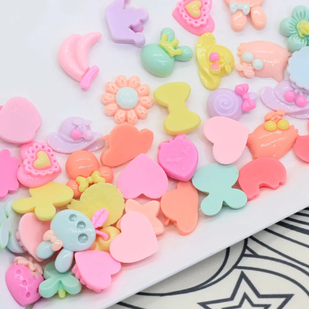 
Assorted Kawaii Pastel Slime Charms Resin Flatback Flat Back Cabochons Flowers Fruits Heart Animal Cabochons 