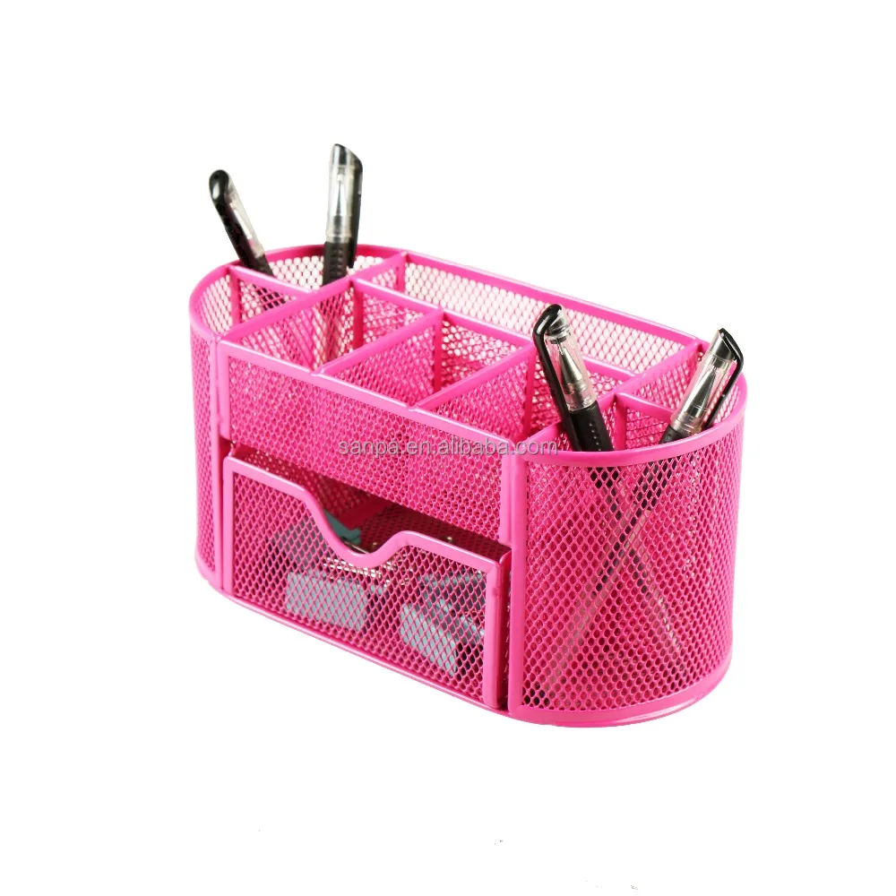 Office Stationery Metal Mesh 5 Compartments Desk Organizer With Drawer