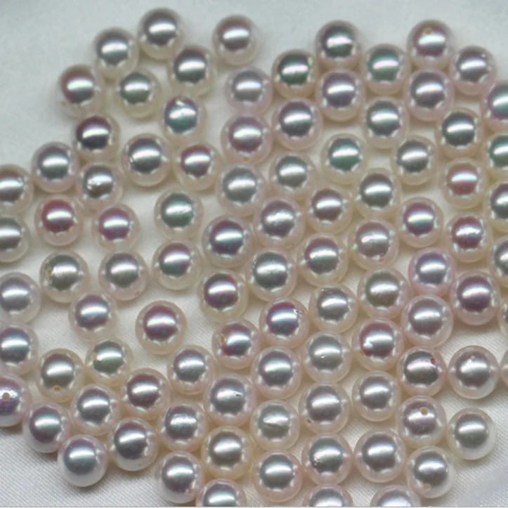 Japanese 7-7.5mm 3A real akoya natural wholesale round pearl half drilled pearl loose pearls akoya
