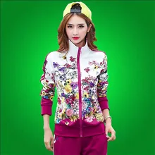 Women Tracksuits Sport Suits 2016 Spring Autumn Fashion Floral Print Leisure Sportwear Two piece Sweatshirt Pants