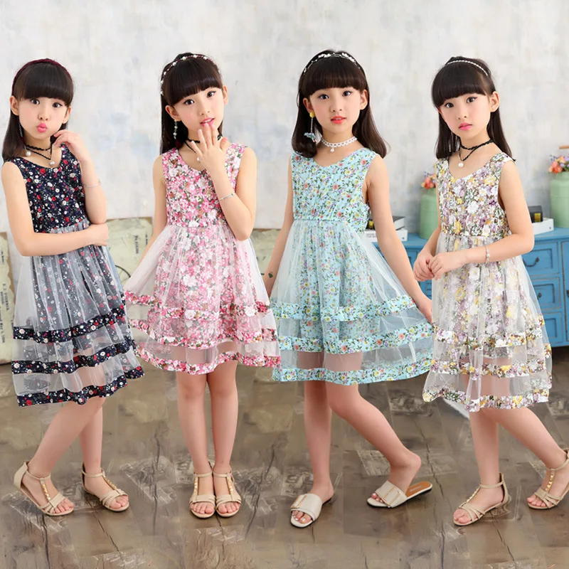 Newest 2018 sweet beautiful girls 120-160cm summer skirt Princess floral dress clothing