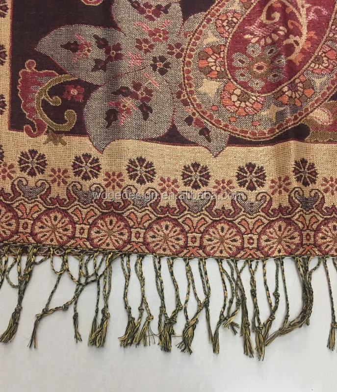 Womens dress shawl jacquard paisley floral polyester acrylic turkish golden lurex shine pashmina scarf