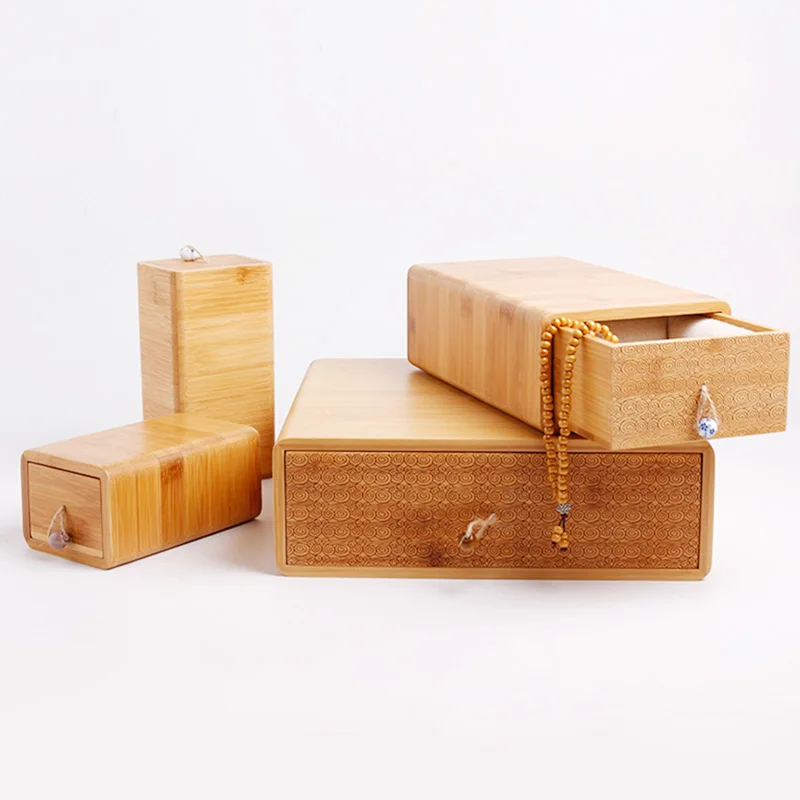 Wholesale high quality custom drawer shape beautiful design lining insert gift box bamboo jewelry package storage wood box
