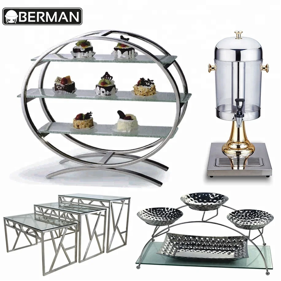 Hotel restaurant supplies copper buffet server gold stainless steel buffet snack food display risers stand, used bread racks