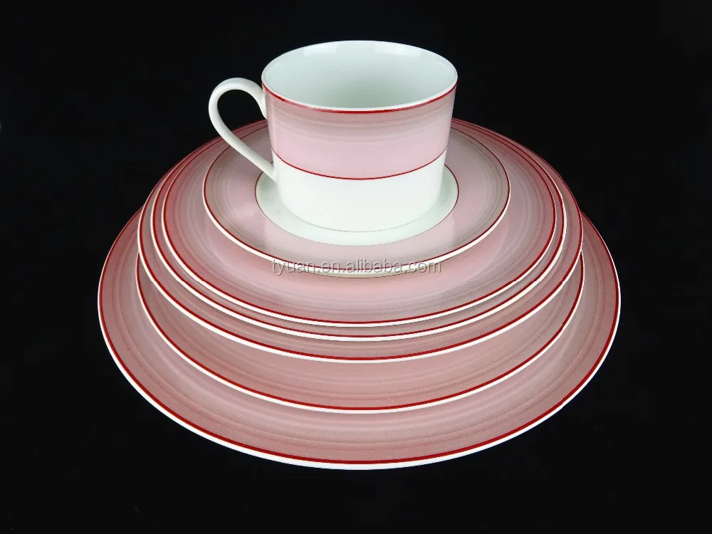 New bone china 28 pcs unbreakable italian porcelain dinnerware dinner plate set with red stripe