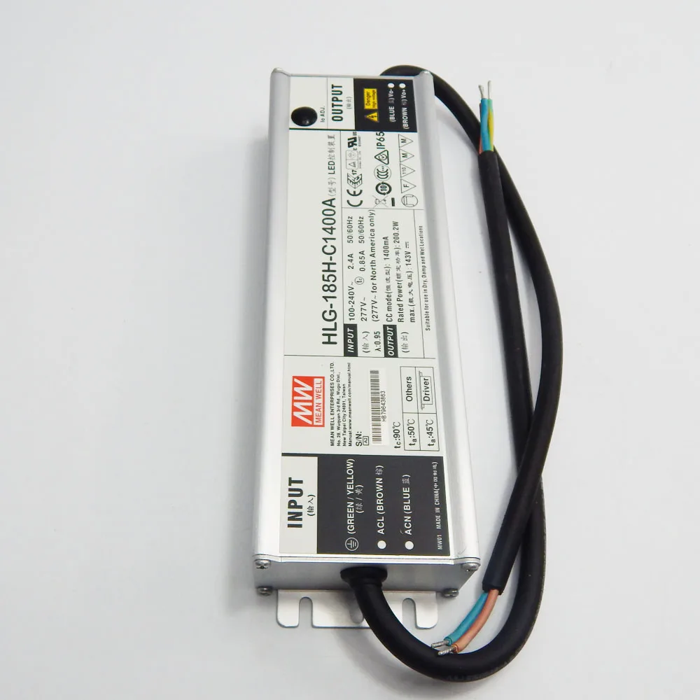  HLG-185H-C1400A 200 ватт meanwell ip65 1400ma светодиодный