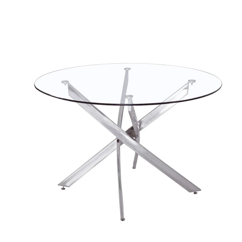 Factory Hot Sale Cheap Modern Glass Top Chromed Legs Dining Table Set