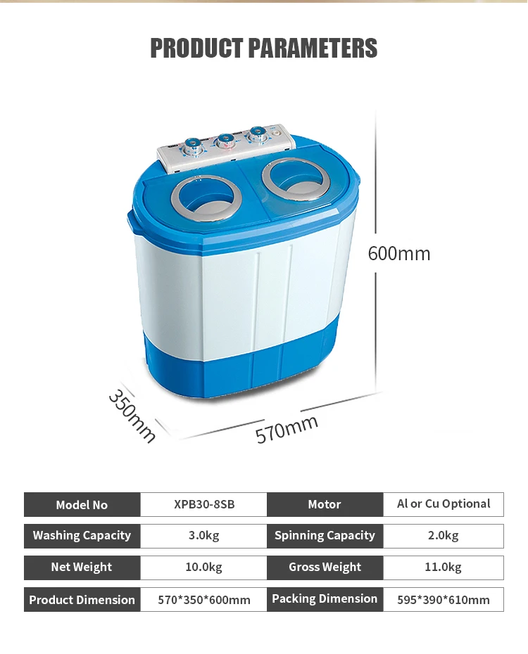 Twin Tub  Washer 3.0kg top loading mini laundry washing machines for baby sale online washer dryer combo mini lavadora portatil