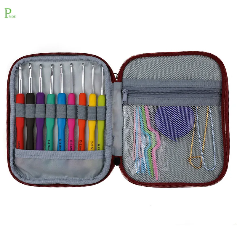 2.0mm-8.0mm Soft Rubber Handle Aluminum Crochet Hook Set DIY Sewing Accessories Knitting Needles With Storage Case