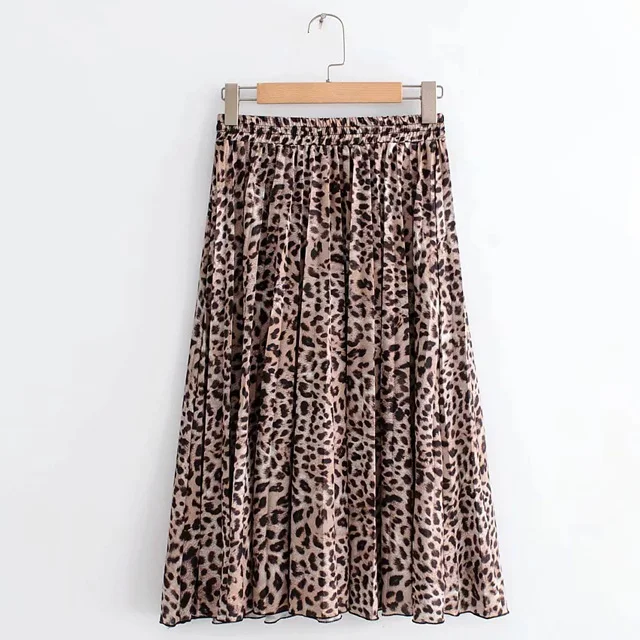 Custom women pleated skirt Polyester Women Long ankle-length Casual Leopard Print A-LINE maxi Skirt DRESS